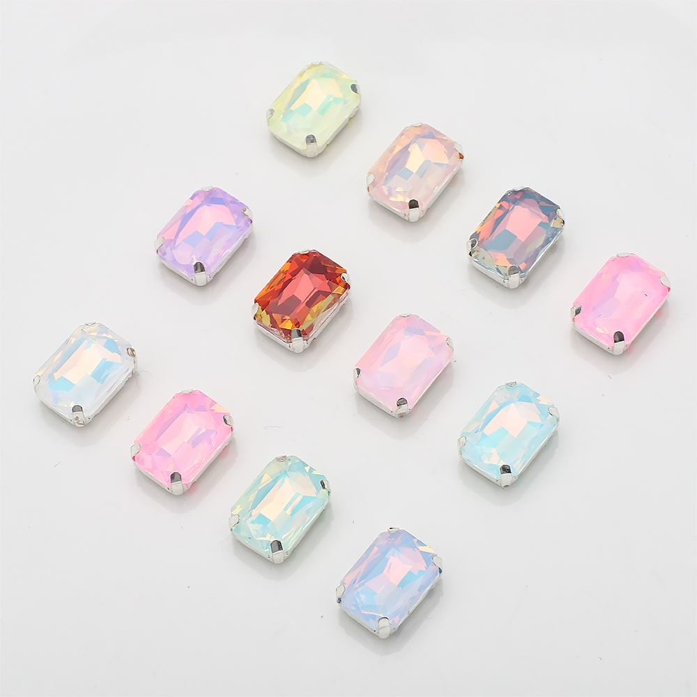 Sew On Rhinestone - อุปกรณ์เย็บติดเพชรเทียมทรงสี่เหลี่ยมผืนผ้าขนาด 10x14 มม. จำนวน 10 ชิ้น
