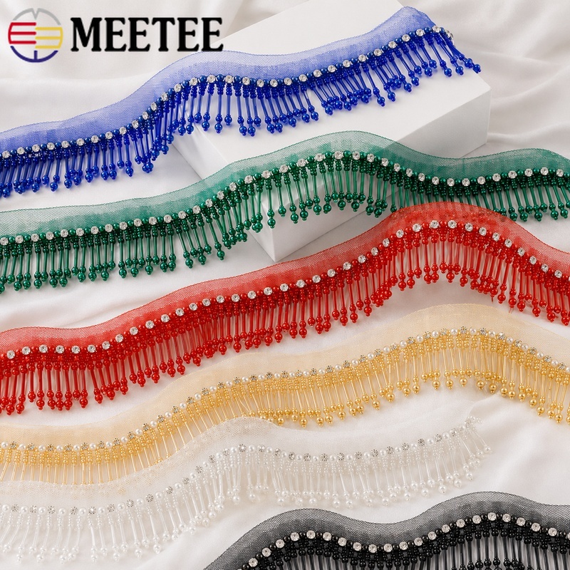 Beaded Trim Fringe - ริบบิ้นลูกปัดประดับขอบผ้าตาข่ายขนาด 1 หลา 5 ซม. สำหรับตกแต่งเสื้อผ้า