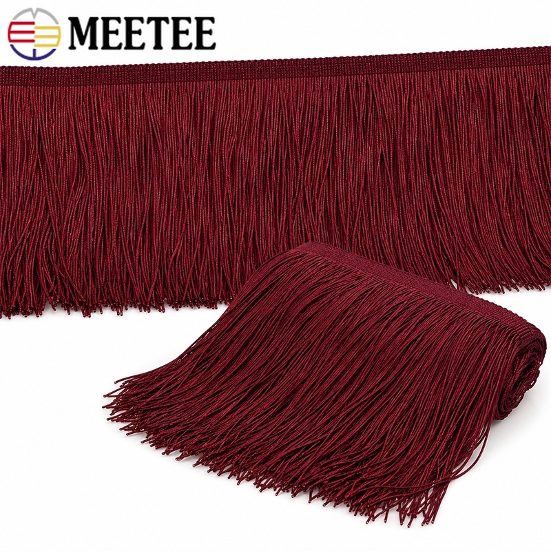 Fringe Ribbon Sewing - ริบบิ้นโพลีเอสเตอร์สีแดงขนาด 5/10 หลา 10-30 ซม. พร้อมพู่ห้อยตกแต่ง