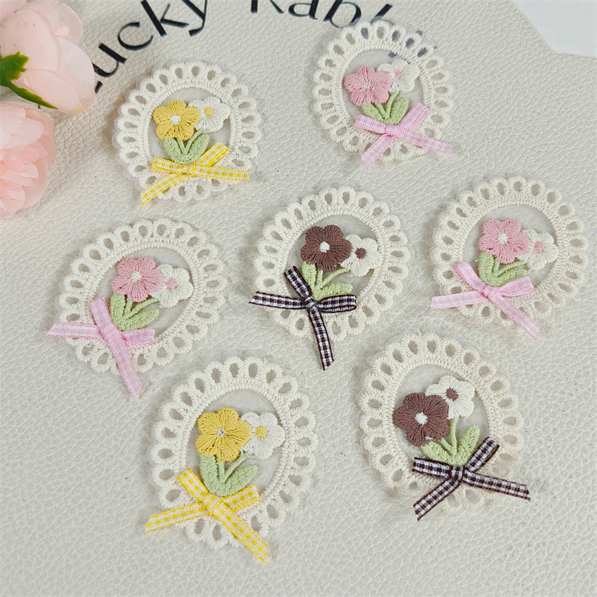 Applique Patch Flower - แพทช์ปักลายดอกไม้รูปโบว์วงรีขอบลูกไม้สไตล์สดใสสำหรับฤดูใบไม้ผลิและฤดูร้อน 10 ชิ้น สำหรับตกแต่งเสื้อผ้าและเครื่องประดับผม