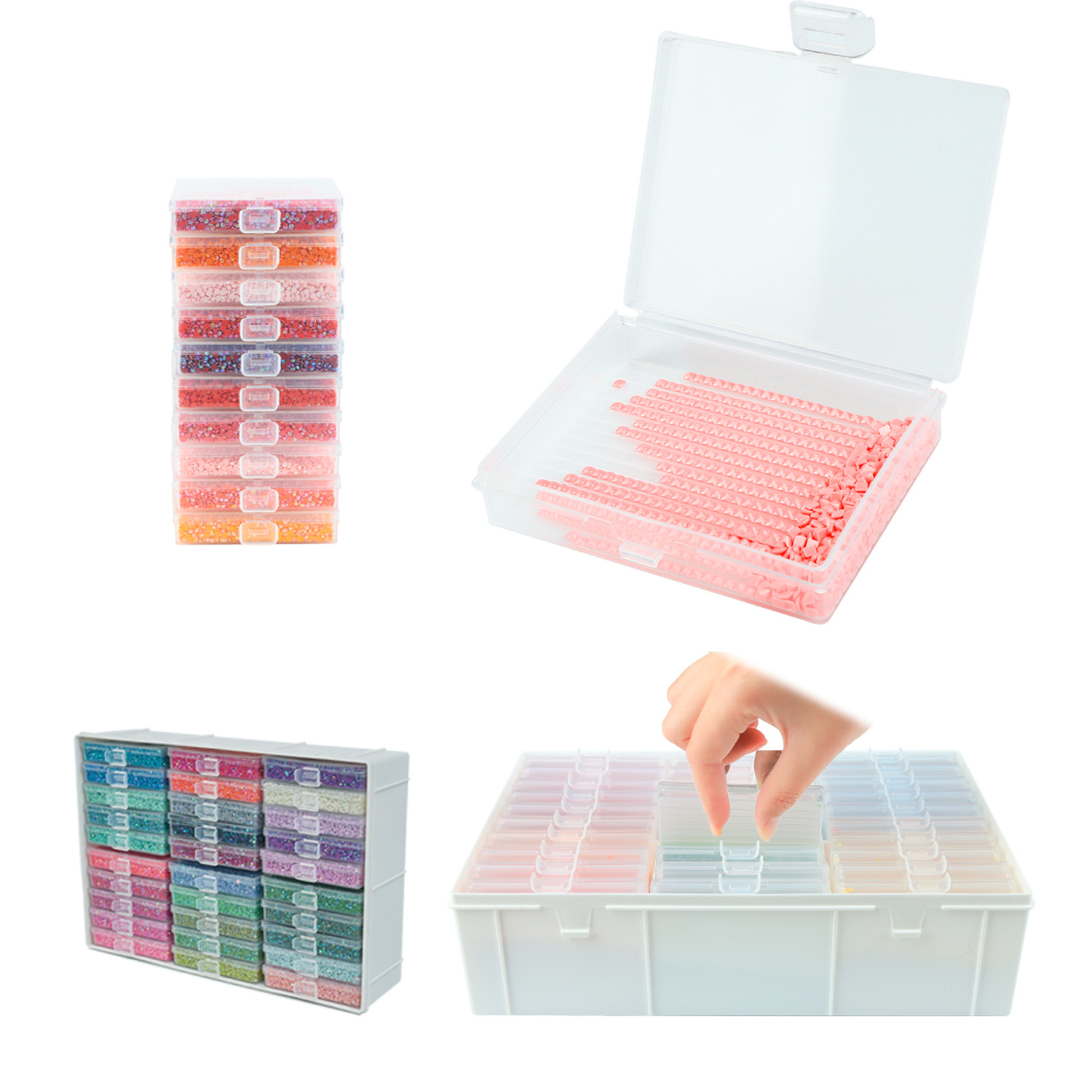 Craft Embellishment Storage - ชุดถาดสำหรับงานเพชรปัก พร้อมกล่องเก็บ 60 ชิ้น และสติกเกอร์ อุปกรณ์จัดระเบียบสำหรับงานปักเพชร