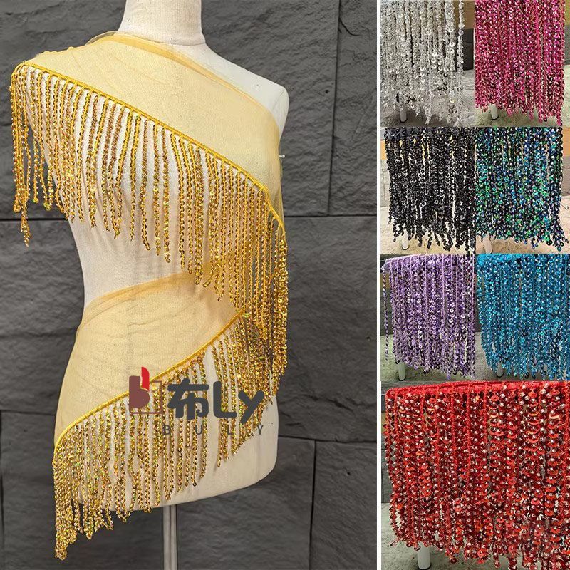Beaded Trim Fringe - พู่ประดับเลื่อมลูกปัดขนาด 15 ซม. ตกแต่งด้วยงานปักแบบชาติพันธุ์ สำหรับตกแต่งกระโปรงชุดการแสดงและเครื่องประดับสำหรับนักออกแบบแฟชั่น
