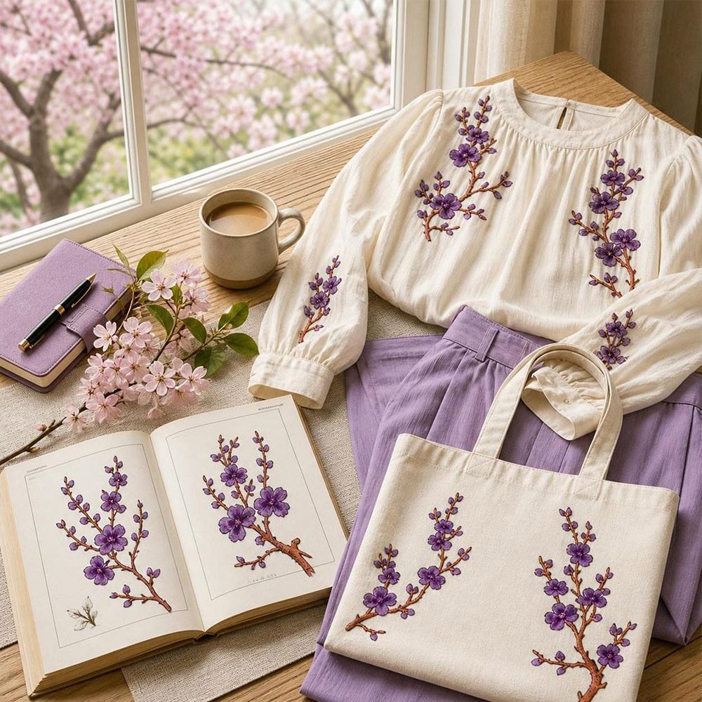 Applique Patch Flower - แพทช์ลายดอกซากุระ DIY สำหรับรีดติดและเย็บติด พร้อมกาวร้อนละลาย แพทช์ปักลายดอกไม้ กิ่งไม้
