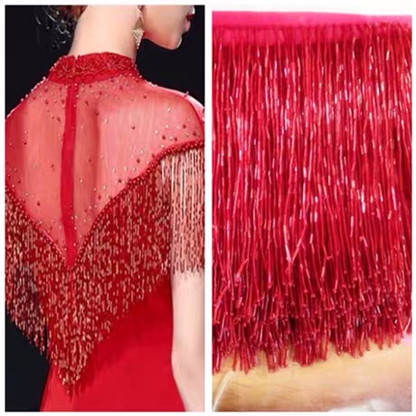 พู่ประดับลูกปัดสีเงินสำหรับชุด - Beaded Trim Fringe บทวิจารณ์และราคา